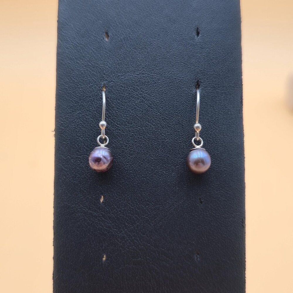 Sterling Silver Small Genuine Pearl Dangle Earrings A6005